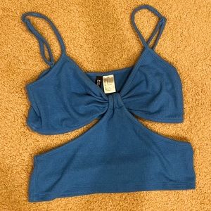 Blue Cutout Crop Top